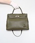Kelly 35cm Veau Togo in Vert Olive, front view